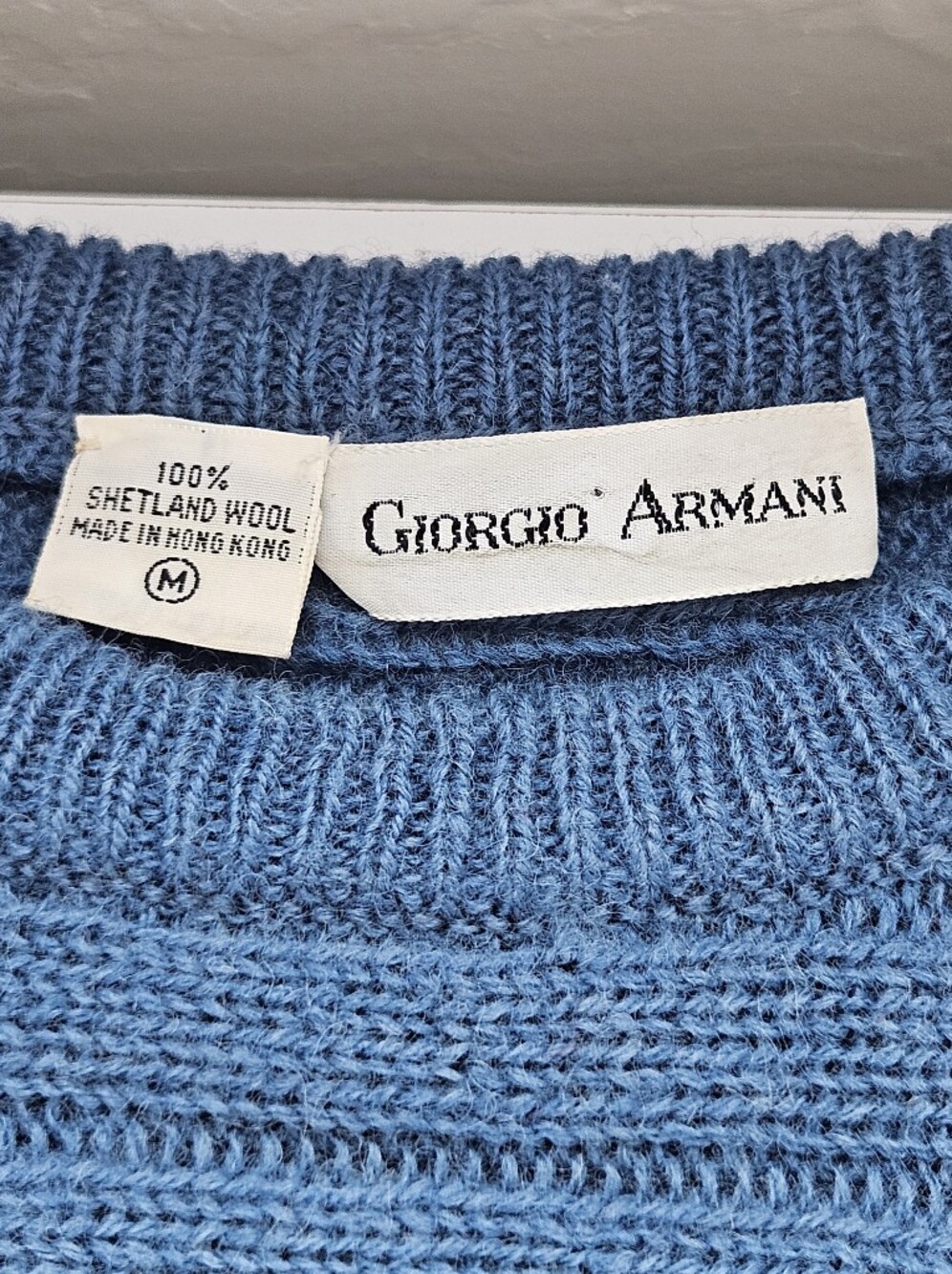 Giorgio Armani Vintage Red & Blue Wool Ribbed Logo Retro Sweater - Picture 6 of 12